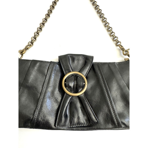 Hobo International Shoulder Bag Clutch Black Leather Detachable Chain Strap - Picture 3 of 15